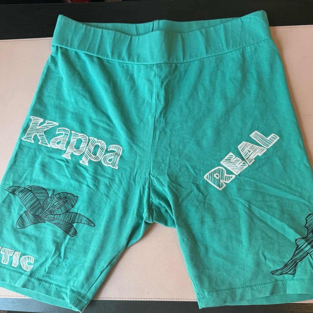 Kappa Logo Print Biker Shorts Green Women's Medium Streetwear Athleisure